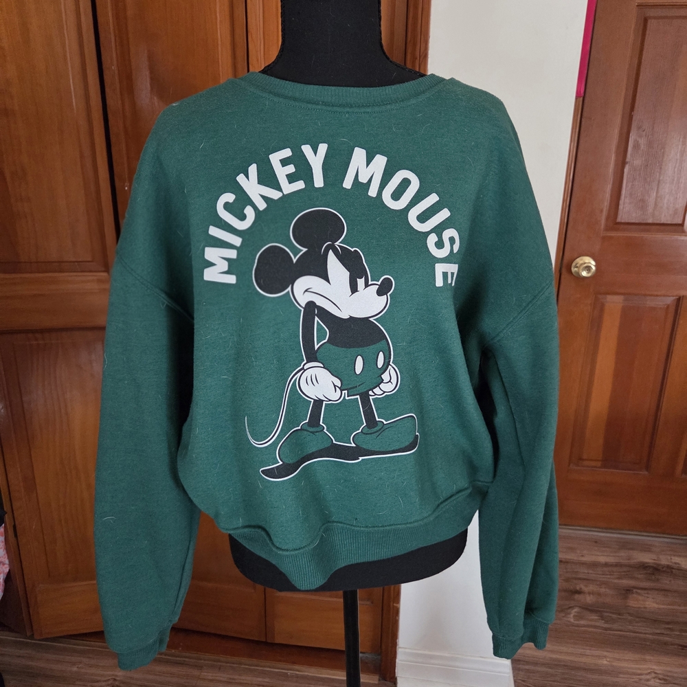 Disney Green Mickey Mouse Pullover with Black & White Accents